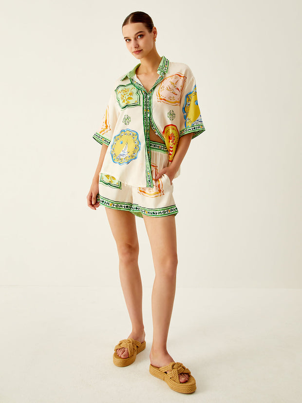 WW | Lockere Bedruckte Satin Kurze Hosen Satz