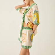 WW | Lockere Bedruckte Satin Kurze Hosen Satz