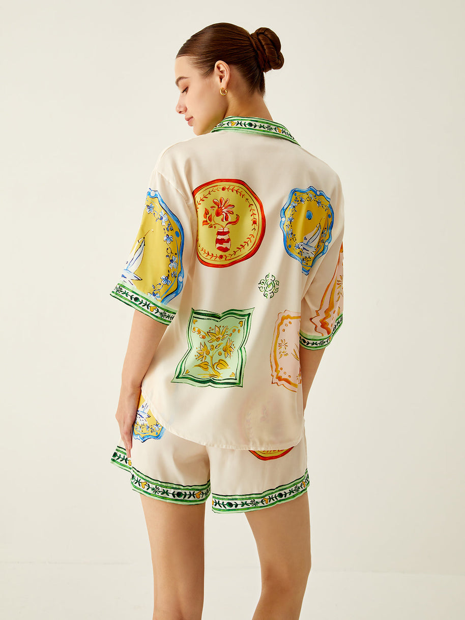 WW | Lockere Bedruckte Satin Kurze Hosen Satz