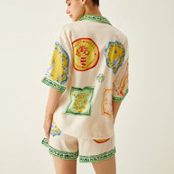 WW | Lockere Bedruckte Satin Kurze Hosen Satz