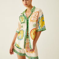 WW | Lockere Bedruckte Satin Kurze Hosen Satz