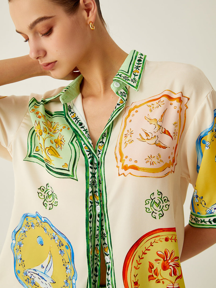 WW | Lockere Bedruckte Satin Kurze Hosen Satz