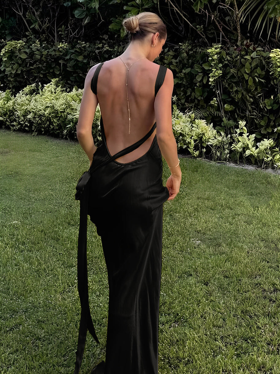 WW | Halbtransparentes Satin Asymmetrisches Ein Schulter Langkleid