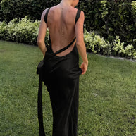 WW | Halbtransparentes Satin Asymmetrisches Ein Schulter Langkleid