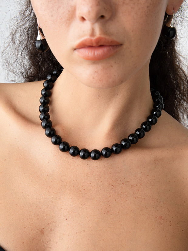 WW | Elegante Schwarze Perlenkette Mit Edlem Charme Für Damen