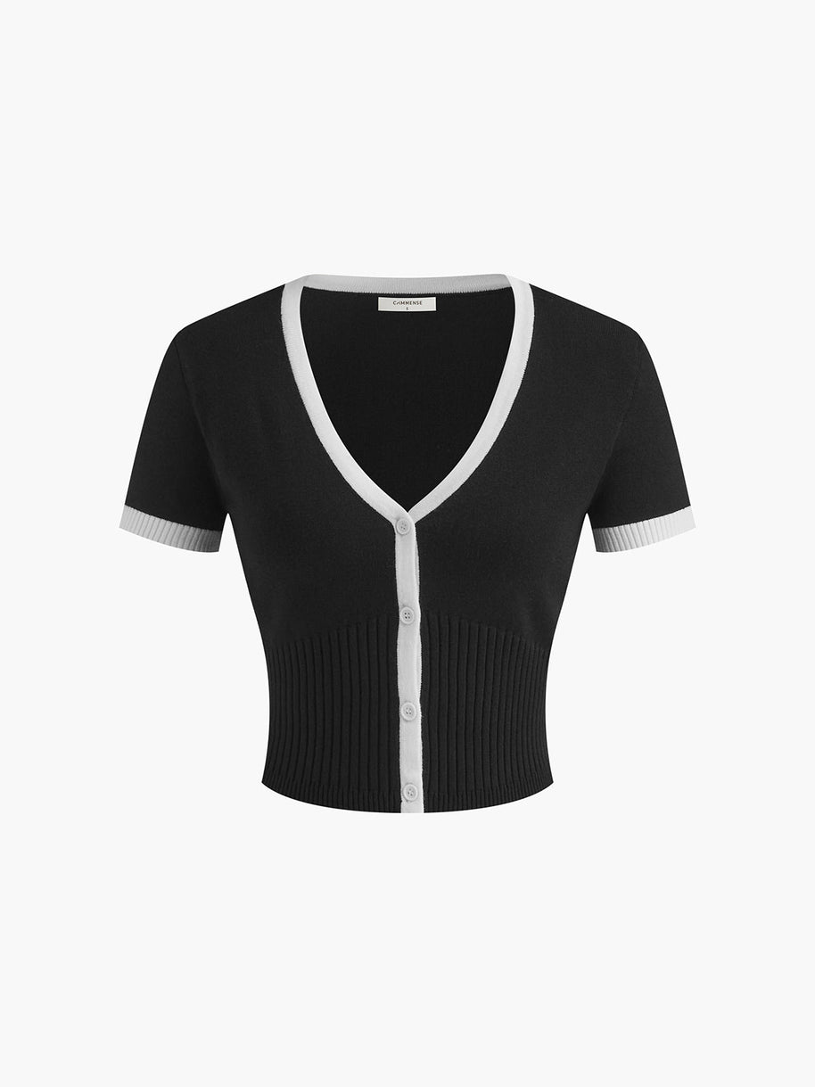 WW | Pullover Rock Satz V-ausschnitt Kurzarm Oberteil Gefalteter Midi Rock Strickstoff