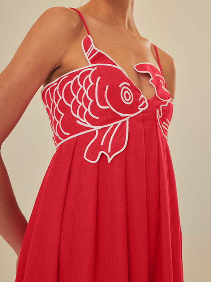 W&W Mode | Besticktes Fisch Halbtransparentes Cami Kleid