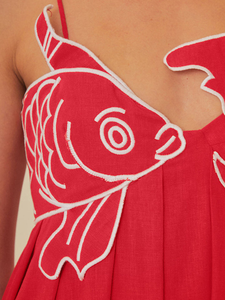 W&W Mode | Besticktes Fisch Halbtransparentes Cami Kleid