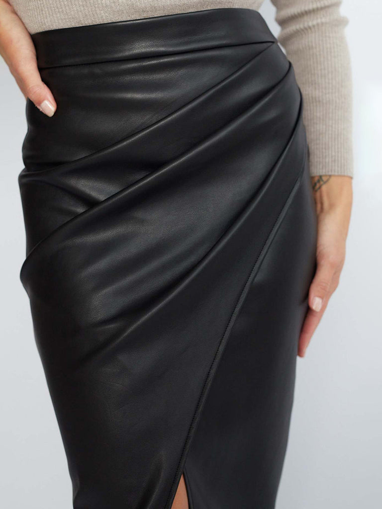 WW | Faltiger Split Pu Lederrock Für Frauen