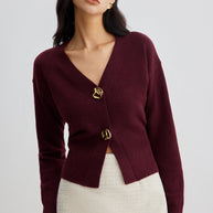 WW | Eleganter Metallknopf Kurzer Strickjacke