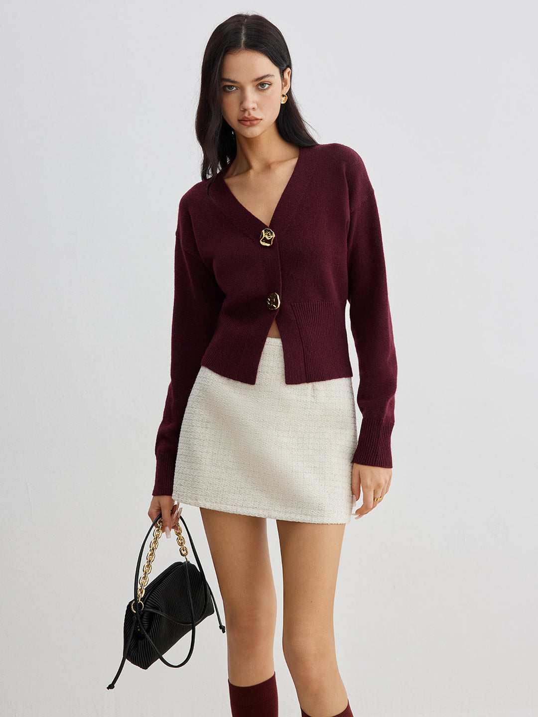 W&W Mode | Eleganter Metallknopf Kurzer Strickjacke