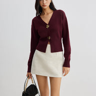 WW | Eleganter Metallknopf Kurzer Strickjacke