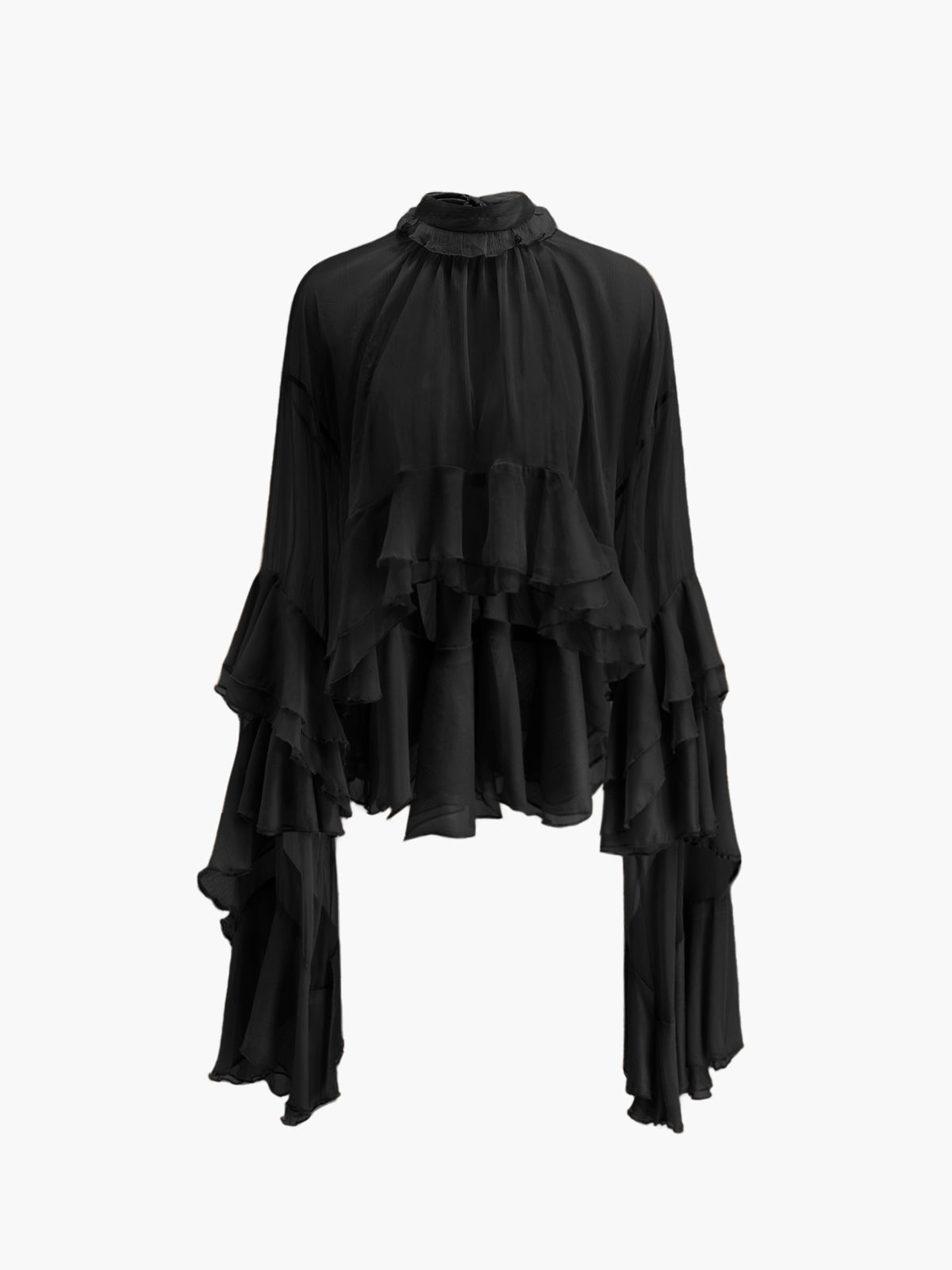 WW | Durchsichtige Turtleneck Rüsch Chiffon Bluse