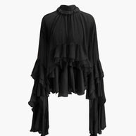 WW | Durchsichtige Turtleneck Rüsch Chiffon Bluse