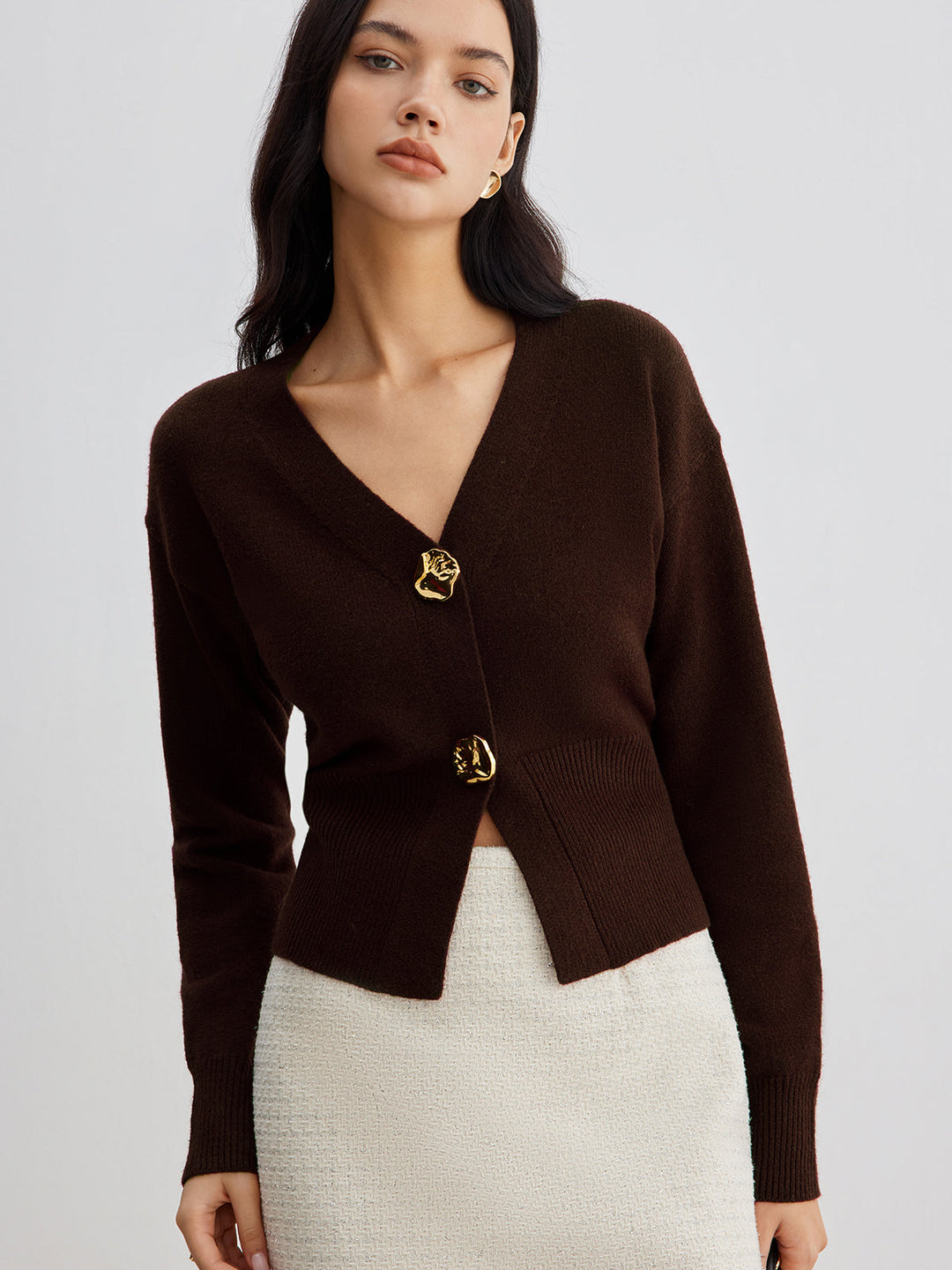W&W Mode | Eleganter Metallknopf Kurzer Strickjacke
