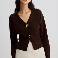 WW | Eleganter Metallknopf Kurzer Strickjacke