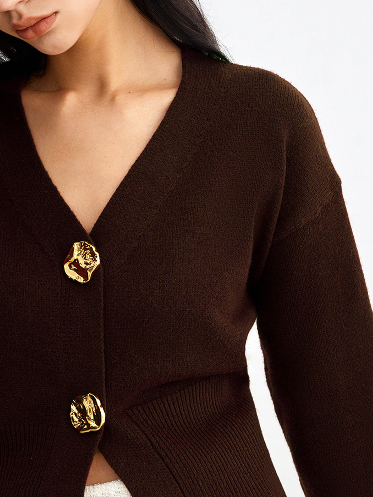 WW | Eleganter Metallknopf Kurzer Strickjacke