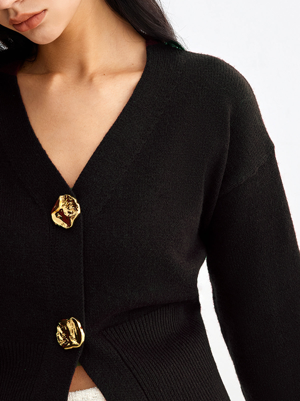 WW | Eleganter Metallknopf Kurzer Strickjacke