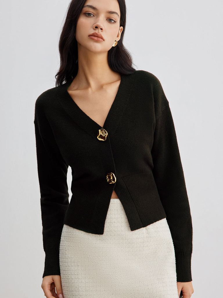 WW | Eleganter Metallknopf Kurzer Strickjacke