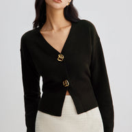 WW | Eleganter Metallknopf Kurzer Strickjacke