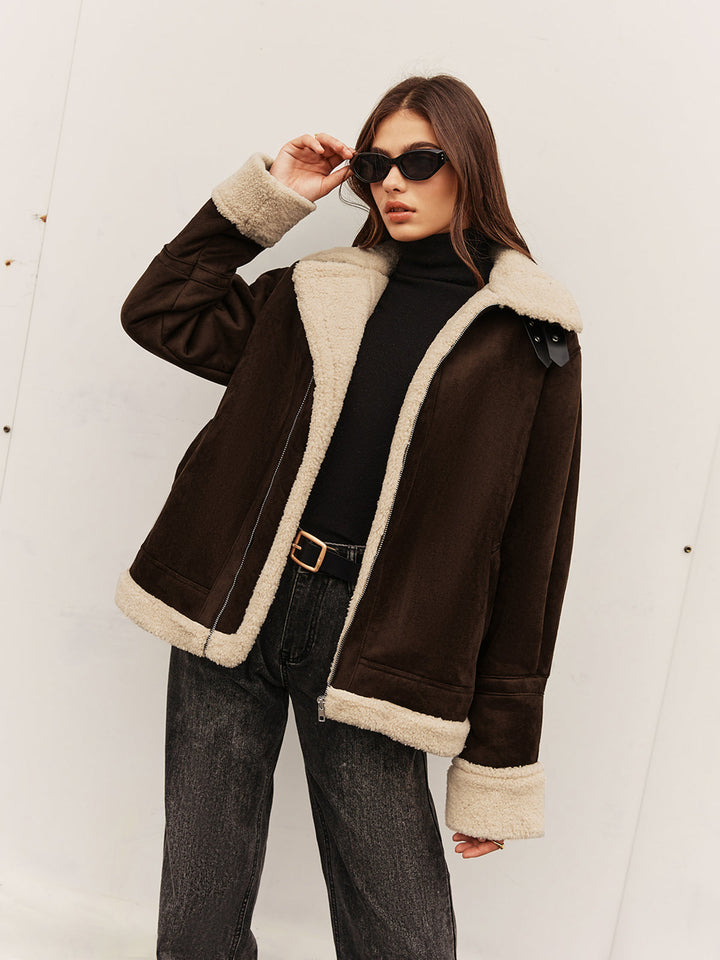 W&W Mode | Jahrgang Fleece Jacke - Braun