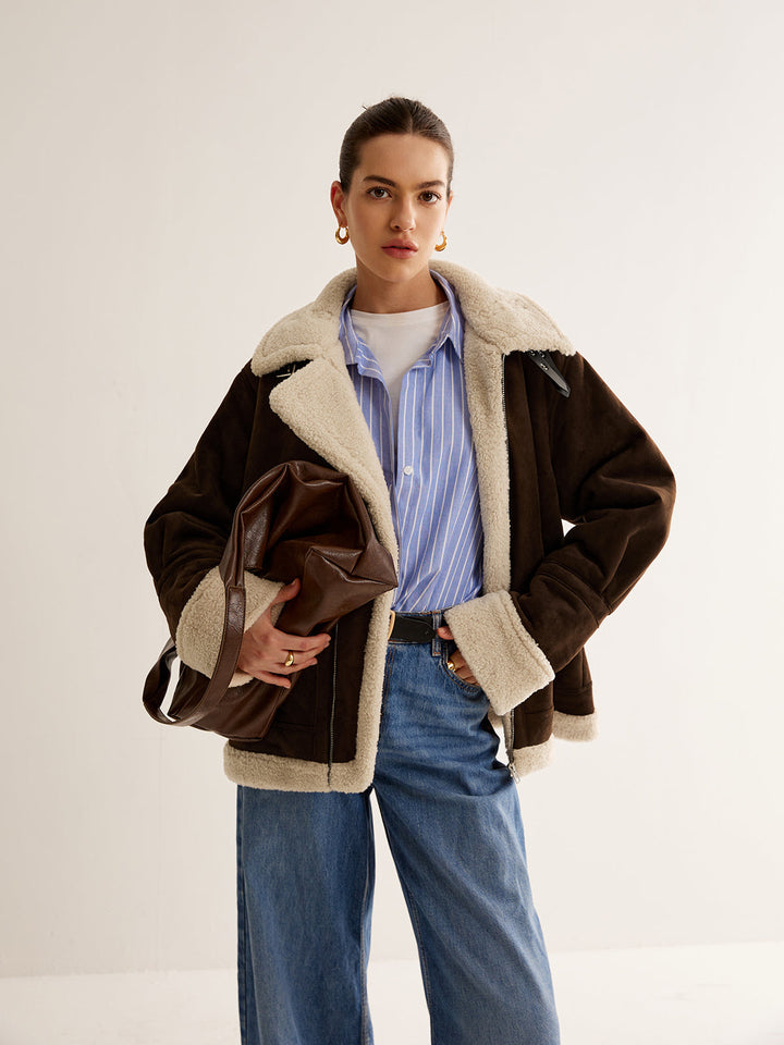 W&W Mode | Jahrgang Fleece Jacke - Braun