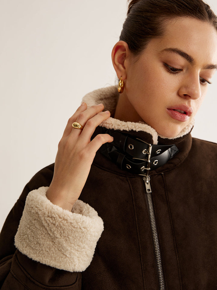 W&W Mode | Jahrgang Fleece Jacke - Braun