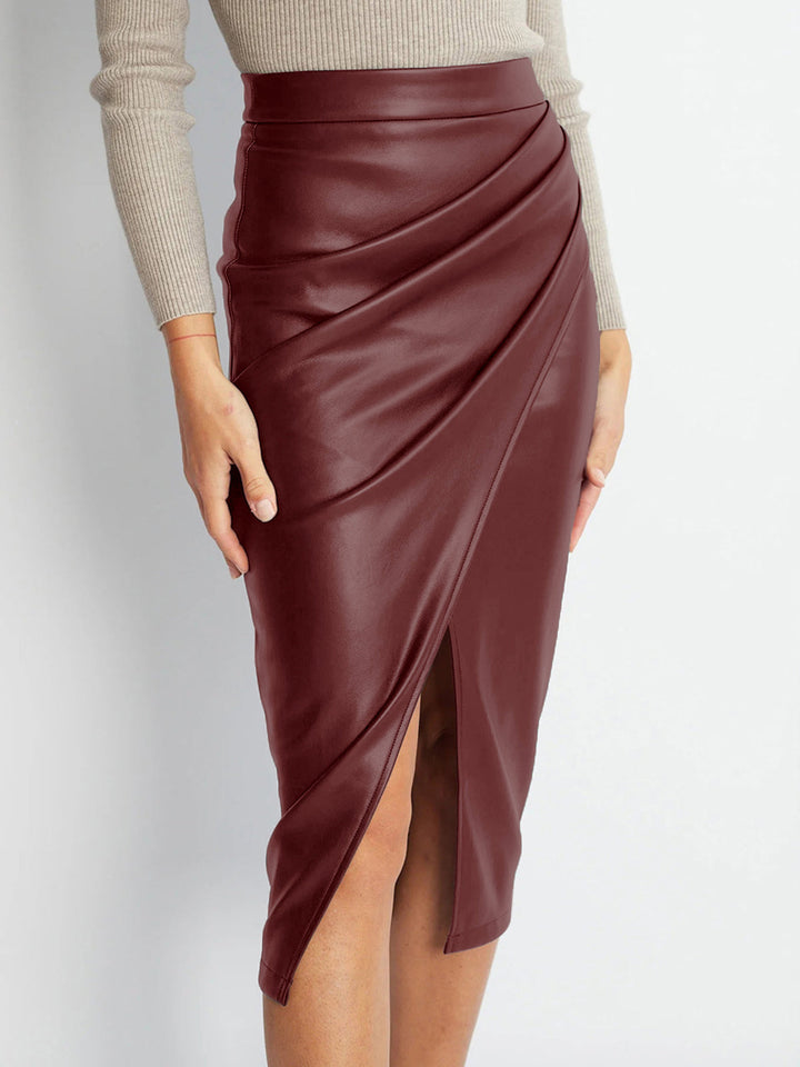 W&W Mode | Faltiger Split Pu Lederrock Für Frauen
