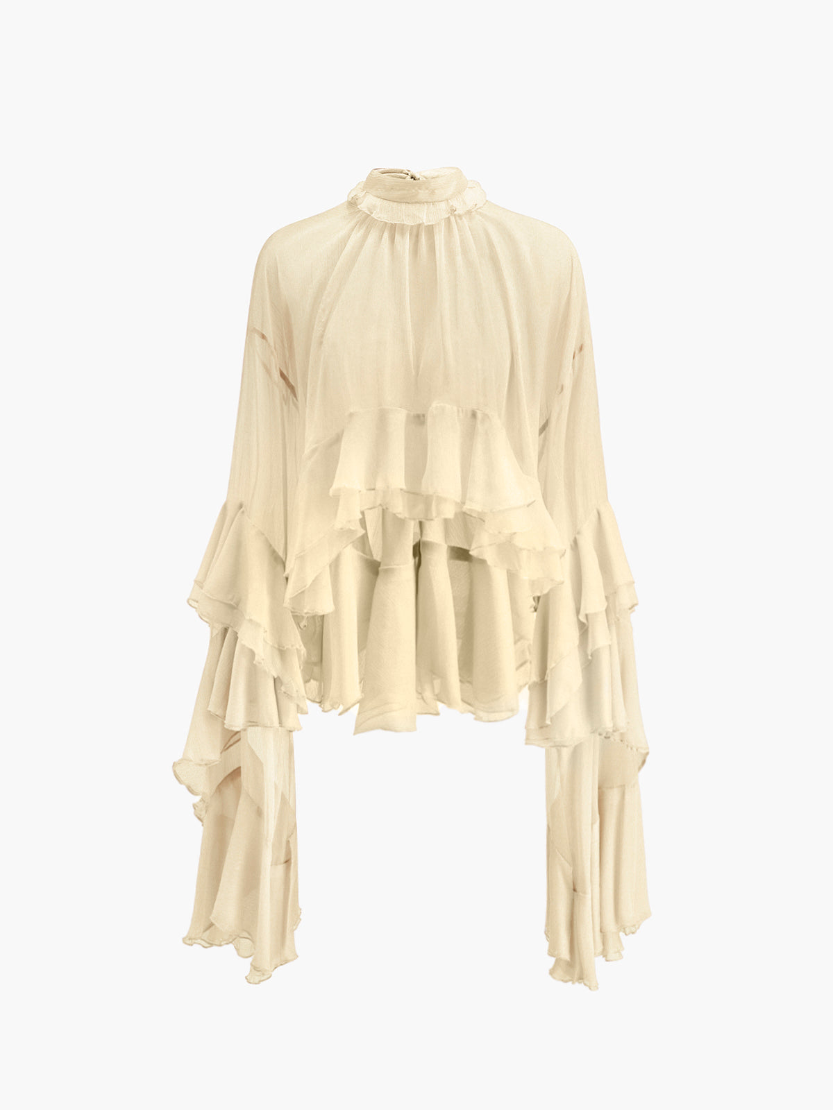 WW | Durchsichtige Turtleneck Rüsch Chiffon Bluse