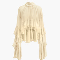 WW | Durchsichtige Turtleneck Rüsch Chiffon Bluse