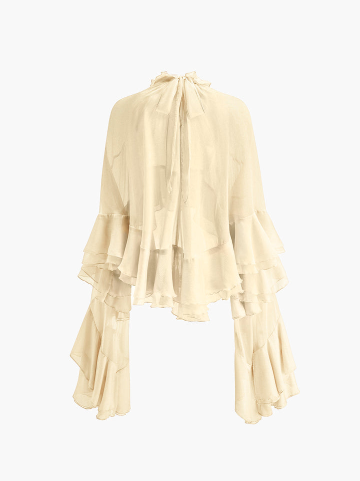 W&W Mode | Durchsichtige Turtleneck Rüsch Chiffon Bluse