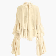 WW | Durchsichtige Turtleneck Rüsch Chiffon Bluse