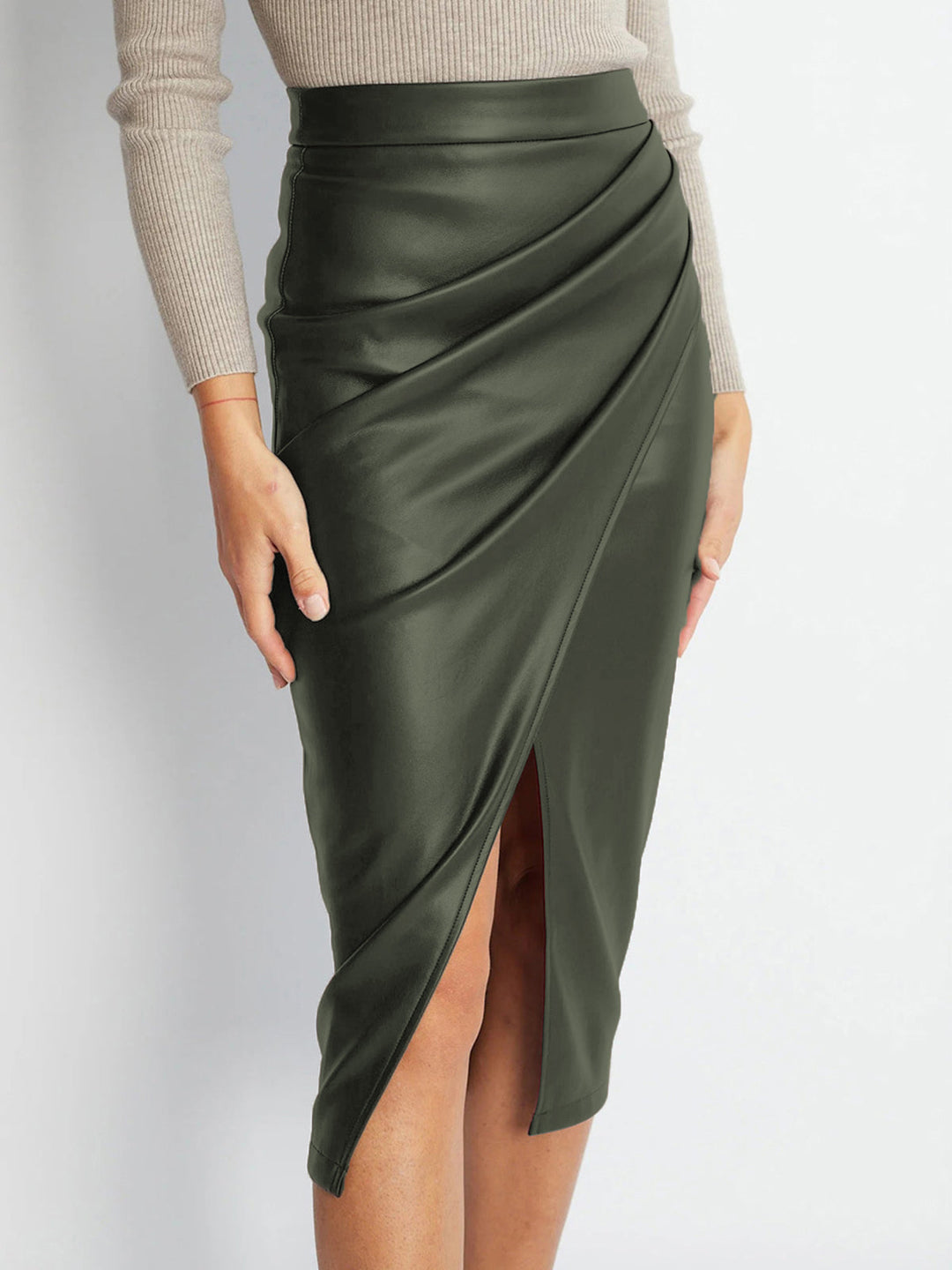 W&W Mode | Faltiger Split Pu Lederrock Für Frauen