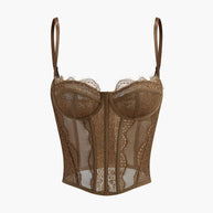 WW | Semi Sheer Spaghetti Träger Spitze Korsatzt