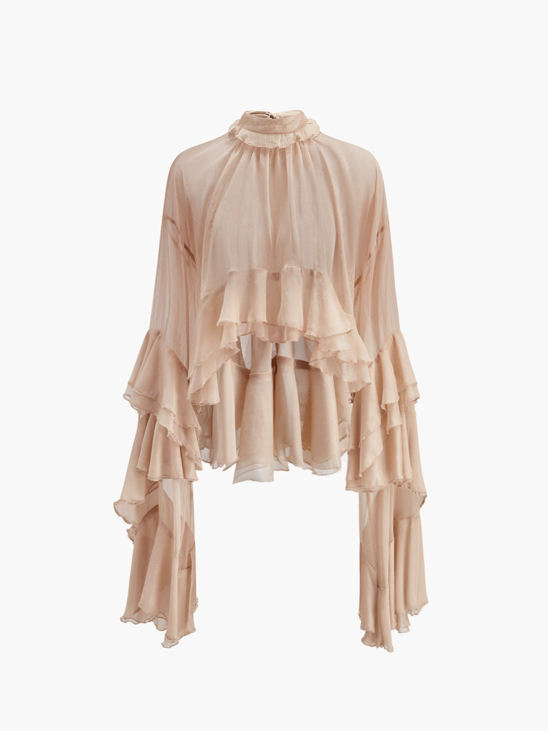 W&W Mode | Durchsichtige Turtleneck Rüsch Chiffon Bluse