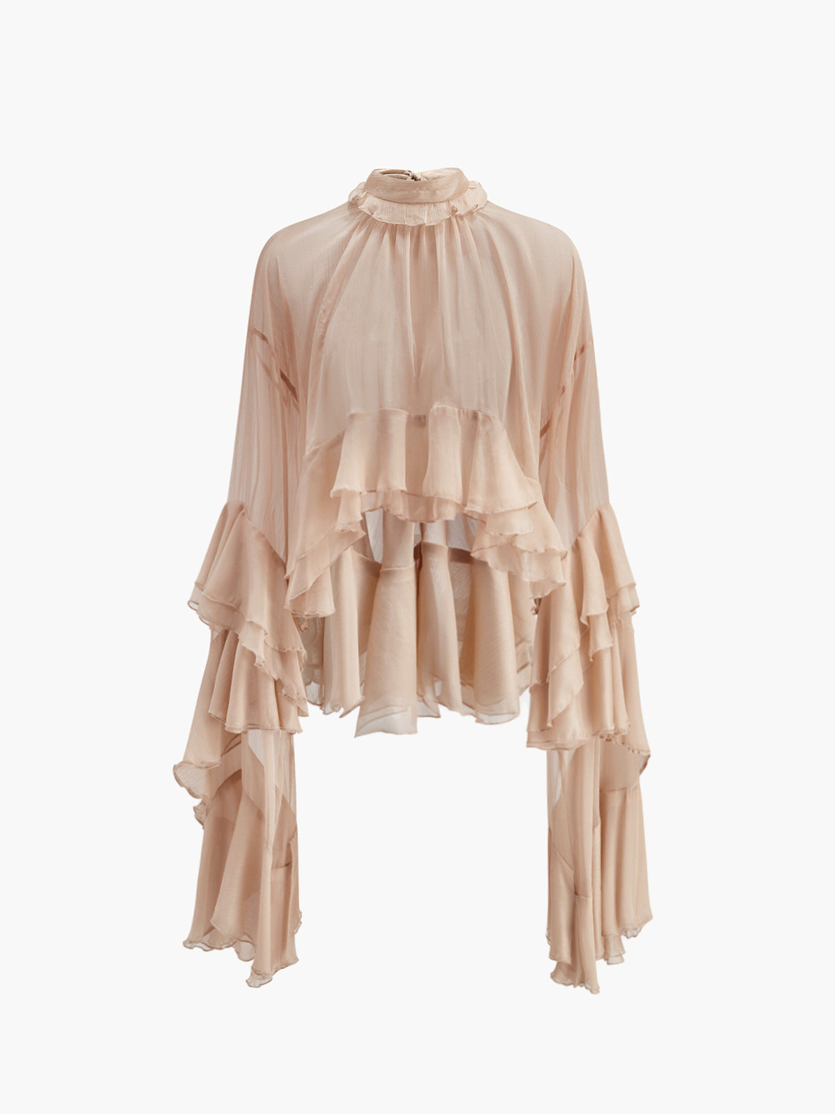 WW | Durchsichtige Turtleneck Rüsch Chiffon Bluse