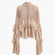WW | Durchsichtige Turtleneck Rüsch Chiffon Bluse