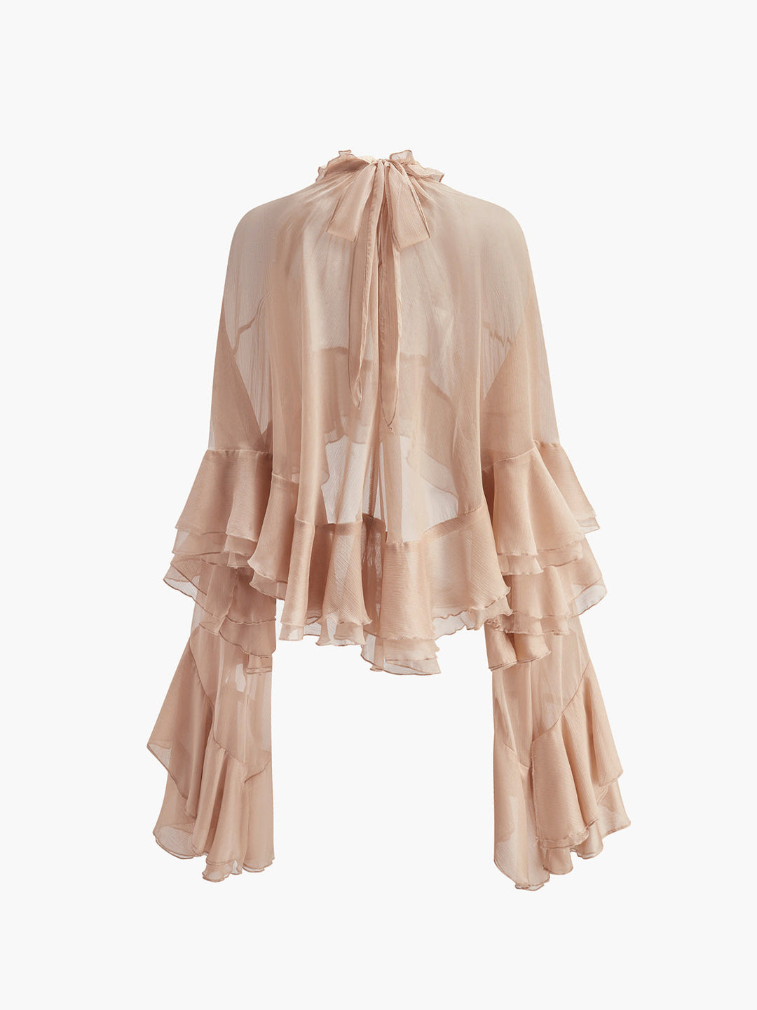 W&W Mode | Durchsichtige Turtleneck Rüsch Chiffon Bluse