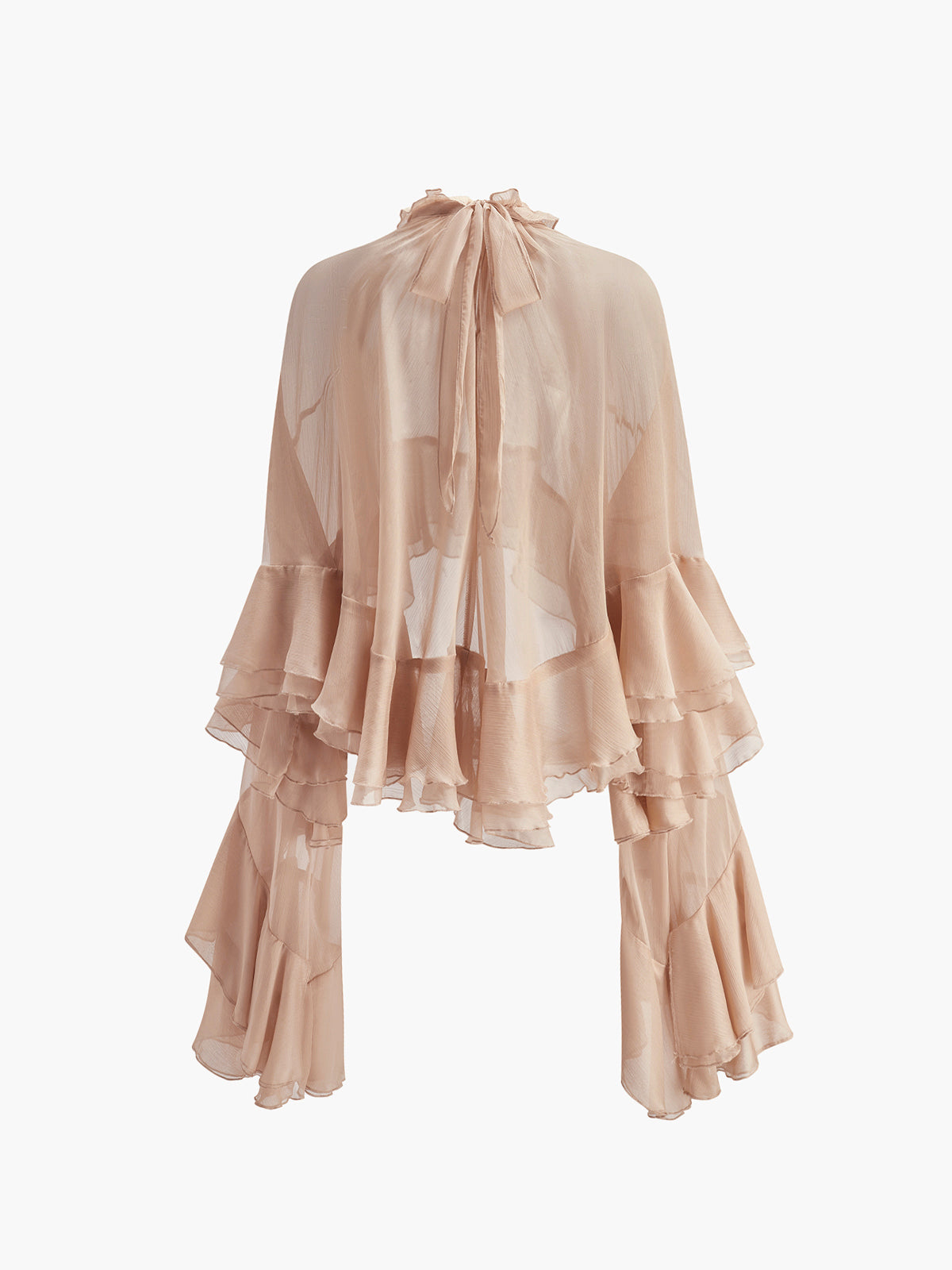 WW | Durchsichtige Turtleneck Rüsch Chiffon Bluse