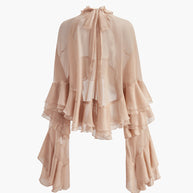 WW | Durchsichtige Turtleneck Rüsch Chiffon Bluse