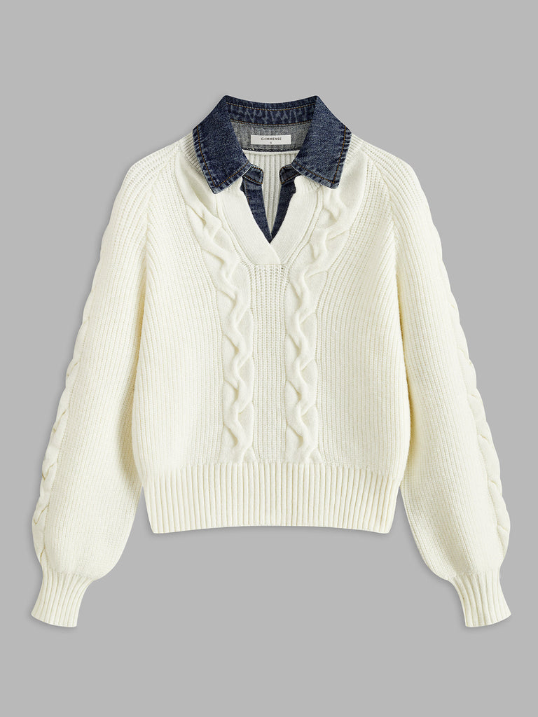 WW | Denim Panel Ripp Lapel Pullover