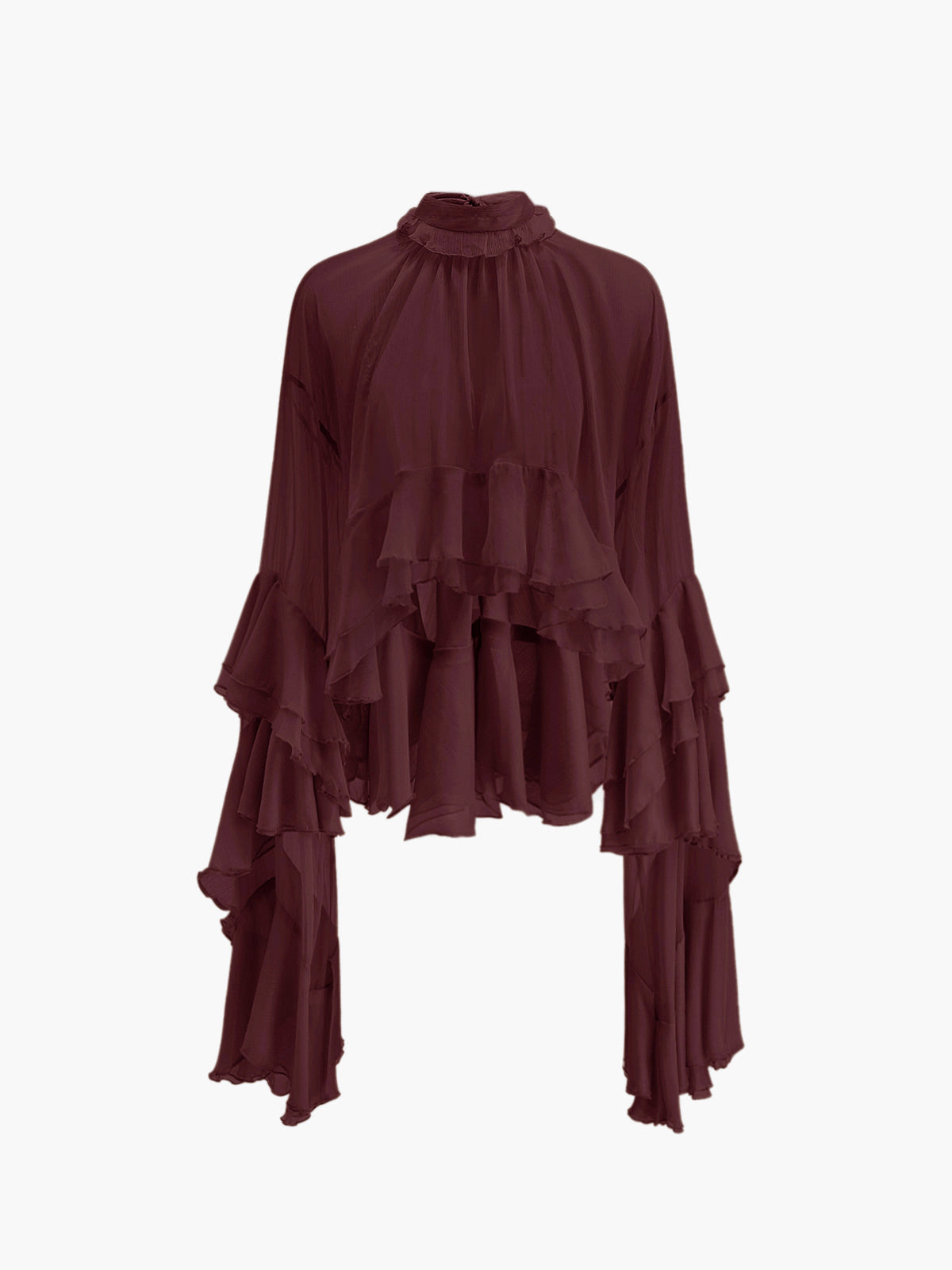 WW | Durchsichtige Turtleneck Rüsch Chiffon Bluse