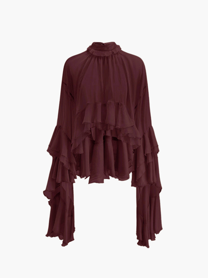 W&W Mode | Durchsichtige Turtleneck Rüsch Chiffon Bluse