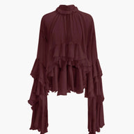 WW | Durchsichtige Turtleneck Rüsch Chiffon Bluse