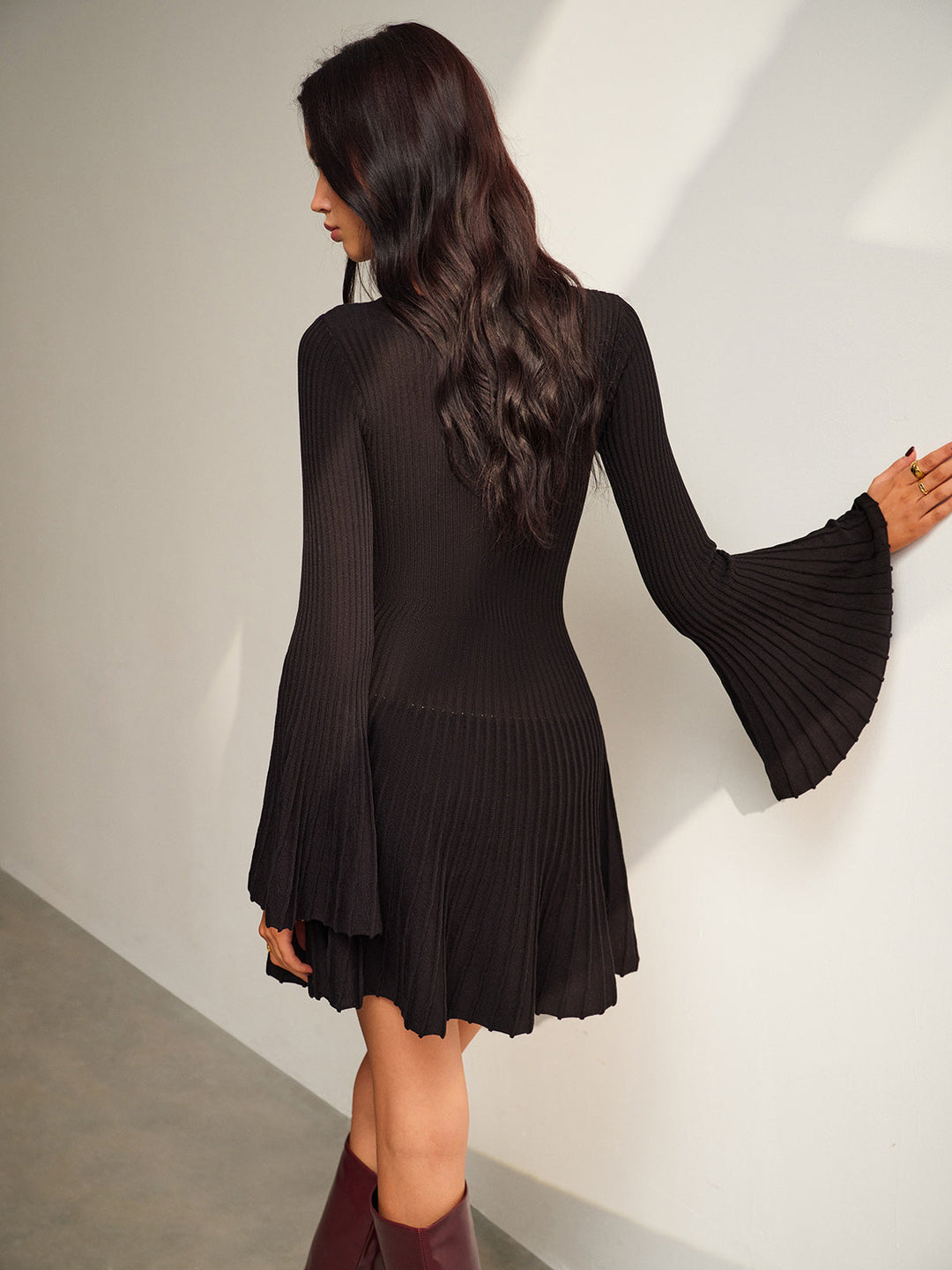 W&W Mode | Schlüsselloch Ausschnitt Glockenärmel Pullover Kleid