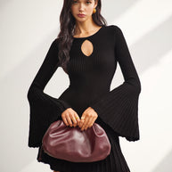 WW | Schlüsselloch Ausschnitt Glockenärmel Pullover Kleid