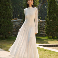 WW | Semi Sheer Gesäßausschnitt Spitze Fließendes Langes Kleid