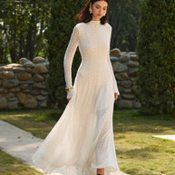 WW | Semi Sheer Gesäßausschnitt Spitze Fließendes Langes Kleid