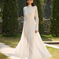 WW | Semi Sheer Gesäßausschnitt Spitze Fließendes Langes Kleid