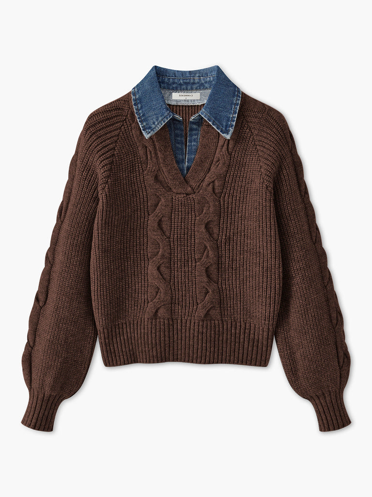 WW | Denim Panel Ripp Lapel Pullover